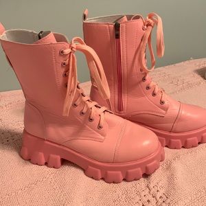Pink platform boots